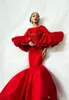 Arabic Red Poet Long Sleeves Prom Dresses Mermaid Evening Gowns with Tassels Luxury Sparkly Beaded Formal Party Pageant Gown