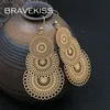 Bravekiiss retro liść kształt kropli kolczyki dla kobiet Vintage Bohomia Boho Hollowed-Out Moda Biżuteria Akcesoria Nowy 2020 PE1520