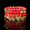 4Pcs/Lot Fashion beads Hollow Gold Leaf Pendant Bracelets Women Ethnic Vintage Crystal White Stone Beads Wrap Bracelet Boho Jewelry