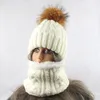 2020 kvinnors hatt med halsduk varm fleece inuti beanie flickor vinter mössa för kvinnor riktig mink päls pompom hatt kvinnliga stickade kepsar lj2005398100