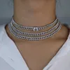 2020 Alla hjärtans presenthjärta CZ Miami Cuban Link Chain Choker Halsband Vit Rosa Flickvän Lover Gift Iced Out Smycken1