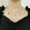 Collana vintage Wicca girocollo in pietra di luna naturale con sfera di cristallo con ciondoli stelle lunari per chiromanzia strega pagana zingara cartomante1319m