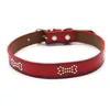 2cm Width PU Leather Beaded Bone Dog Collars Pet Cat Necklace Supplies For Small Medium Pets