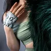 Women'S Leather Fingerless Gloves Black Snakeskin Animal Print Ultra-Thin Pure Sheepskin Half Finger Ultra Short TB901