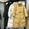 Women's Down Parkas Winter Puff Jacket Kvinnor A-Line Long Coat Kvinna 90% White Duck Korean Casual Thick Belt Outwear