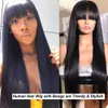 Meetu Straight Remy Human Hair Wigs With Bangs 30 32inch Fringe None Lace Wig Colored Brazilian for Women All Ages Natural Color