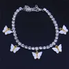 Acrylic Butterfly Women Anklets Iced Out Tennis Chain Leg Bracelet Rhinestone Silver Gold Animal Pendant Charms Fashion Beach Feet294y