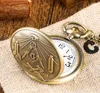 10 pçs / lote Vintage Bronze mason Relógio de Bolso Colar Retro Relógio de Bolso de Quartzo Mason Maçônico Jóias Dia dos Pais Gi271i