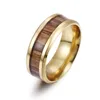 Titanium Steel Wedding Ring With Teak Wood Wood Inlay And Polished Beveled Edges Comfort Fit Lightweight Durable Wooden Wedding Band
