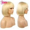 613 Spitze Front Echthaar Perücken für Frauen GEM Haar 613 Honig Blonde Bob Perücke mit Pony Blonde Kurze Perücke volle Kostenloser Versand Remy