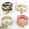 Malvado ojo encantos pulseras diseño de moda fátima hamsa mano pulsera brazaletes para mujeres multicapa trenzado hechos a mano perlas joyas pulseras
