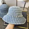 Cloches 3 cores mulheres designer chapéus Denim balde com pérolas riscado skate cap moda acessórios ajustáveis