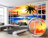 3d paysage moderne papier peint fenêtre magnifique coucher de soleil brillant belle vue sur la mer paysage romantique décoratif en soie 3d papier peint mural