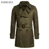 Suede Trenchcoat Men Classic British Style Mens Trench Coat Jacket Double Breasted Long Outwear Windbreaker Belt Blends Coats