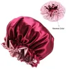 Women Double Layer Satin Bonnet Caps Shower Cap Hat Lady Fashion Widen Head Cover Sleep Hats Hairdressing Beanie for Beautiful Hair