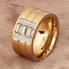 alta pulido de óxido de circonio chapado mujeres anillo de dedo sólido de acero inoxidable de oro