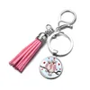 Cartoon Owl Glass Cabochon Keychain Key Ring Holder Ban Hang Time Gem Pendant Tassel Keychains Gift Wholesale