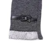 Mode Vrouwen Herfst Winter Touch Screen Handschoenen Leer Elegante Lady Bow Warm Pu Katoen 1 Paar Volledige Vinger Knit Mittens1