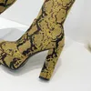 Anmairon 2020 Sexig PU Knee High Boots Animal Prints Stretch Tyg Bekväm plattform Stövlar Slip-On Women Size 34-431