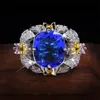 Choucong New Sparkling Luxury Jewelry 925 Sterling Silver Multi Color Blue Sapphire CZ Diamond Gemstones Flower Women Wedding Band Ring