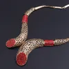 Bröllopsfesttillbehör Afrikanska pärlor Smycken Satser Röd Rhinestone Guldfärg Bröllop Halsband Bangle Örhängen Ringar Set