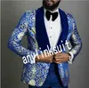 New Style Blue Paisley Groom Tuxedos Shawl Collar Man Prom Party Business Suits Men Coat Trousers Sets (Jacket+Pants+Bow Tie) K 58