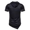 Mode solide longue à capuche t-shirt hommes hauts Fitness Slim Fit à manches courtes Camiseta Hombre Streetwear Hip Hop hommes vêtements