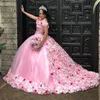 Gorgeous Pink Quinceanera Dresses 3D Floral Vestidos Sweet 15 Years Old Dress Off Shoulder Plus Size Prom Party Vestidos