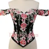 Precioso vestido de quinceañera Charro negro desmontable con hombros descubiertos, 2 piezas, apliques florales rosas, cristales, cintura vasca, vestido de baile dulce 16