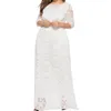 Große Größe Frauen Lange Maxi Kleid Plus Größe 5xl 6xl Elegante Weiß Kaftan Muslimischen Hohl Heraus Spitze Party Kleider Vestidos6524333