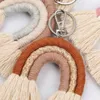 Tecelagem arco-íris chaveiro para mulheres porta-chaves feito à mão porta-chaves bolsa de macramê charme carro pendurado jóias decoração acessório2853