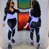 Women panelled Jumpsuits contast color rompers sexy v neck onesie long sleeve bodysuits fall winter clothes bodycon one piece pants 3793