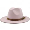 Eenvoudige vrouwen mannen wol Fedora hoed met lederen lint gentleman elegante dame brede rand jazz kerk Panama sombrero cap 56-58-60 cm