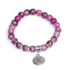 Dragon Veer Agates Armband Natuurlijke Kristallen Ronde Steen Bead Armband 8mm voor Moslimgebed Boom van Leven Paars