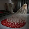 Luxo vermelho véus de casamento chique uma camada lantejoulas flor 3 metros de comprimento acessórios de noiva véus catedral comprimento véu de noiva personalizado 327w