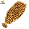 100 грамм золотой цвет кудрявый предварительно связанный я наконечник кератин невидимые наращивания волос бразильский перуанский реми