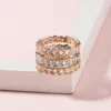 أزياء Zircon Zircon Pave Band Beatherity Rings for Women White Rose Gold Round Crystal Party Rings Whole316J