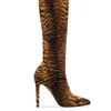 Aankomsten grote nieuwe 2020 size 43 dunne hoge hakken over de knie laarzen vrouw zipper puntige teen luipaardschoenen dames 15d4