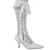 Bottes élégantes Sexy Lady printemps dentelle pompes 2 pouces talon moyen robe de soirée de bal blanc bout pointu mariage de mariée