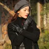 Guantes de cuero de la PU Mujeres otoño invierno caliente peluche grueso mitones a prueba de viento impermeable montar tacto pantalla femenina mano muff1