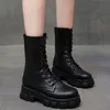 Ботинки 2021 Весенние Женщины Белая Осень Мода Черная Кожаная платформа Готический Панк Бой Средний Тельф для Обувь1