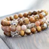 MG0746 8 mm A Grade Sunstone Energy Bracelet Set Hamsa Main Poignet Mala Bracelet Fleur De Lotus Charme Yoga Bracelet Set