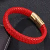 Charm Bracelets Fashion Men Women Jewelry Red Braided Leather Bracelet Golden Stainless Steel Magnetic Clasp C02281 Inte22