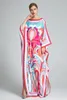 Women's Runway Dresses Slash Neckline Long Batwing Sleeves Printed Loose Design Knitted Elegant Causal Long Dresses Robes288h