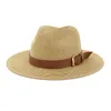 New Unisex Cappello da sole in paglia Panama Tesa larga Trilby Sunhat Chapeau Femme Uomo Donna Jazz