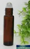Wholesale- 10ml (1 / 3OZ Dikke Amber Glasrol op fles Essentiële olie Lege aromatherapie parfumfles + metalen rollerbal