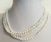 Chains 3 Rows 5x6mm White Pearl Necklace Real Natural Freshwater Women Jewelry 14'' 17'' 35cm 43cm1