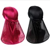 Fashion Men Women Silky Pirate Hat Satin Durag Bandana Turban Wigs Solid Color Headwear Headband Pigtail Hip Hop Cap Beanie