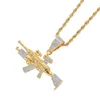 Iced Out Chain Gold Color Bling CZ Sniper Rifle Gun Pendant Necklace Hip Hop Jewelry with Stainless Steel Chain3507184