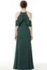 Cheap Simple Dark Green Long Chiffon Bridesmaid Dresses Halter Neck Floor Length Wedding Guest Dress Maid of Honor Gowns robes de soirée